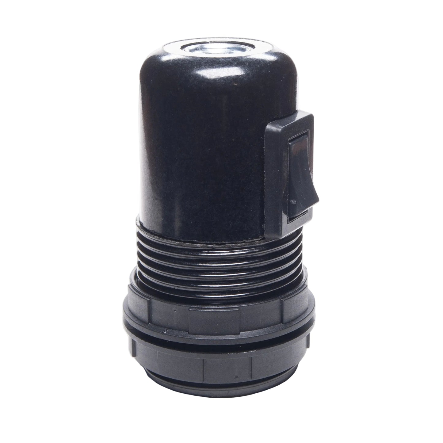 Black Bakelite E27 ES Switched Threaded Skirt Edison Screw Lampholder with shade rings
