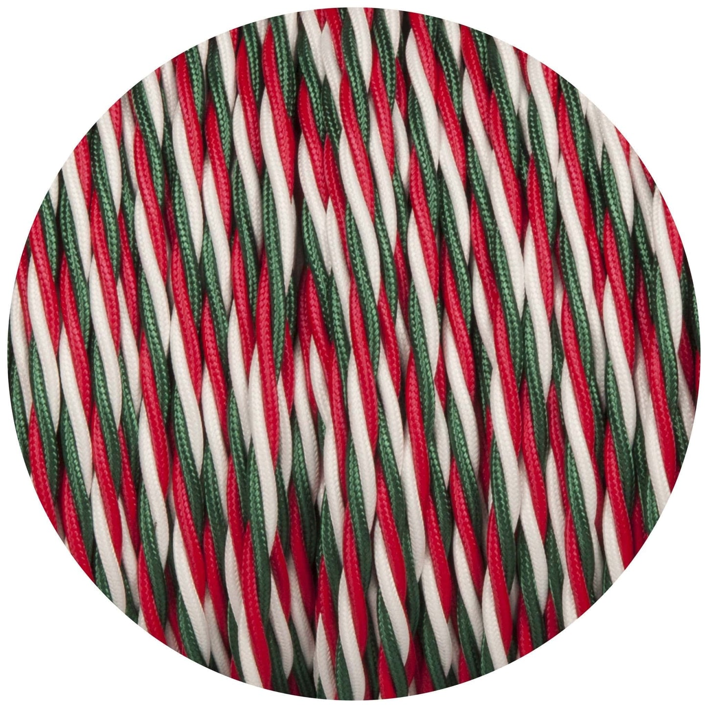 Green White & Red Twisted Fabric Braided Cable - Lightspares
