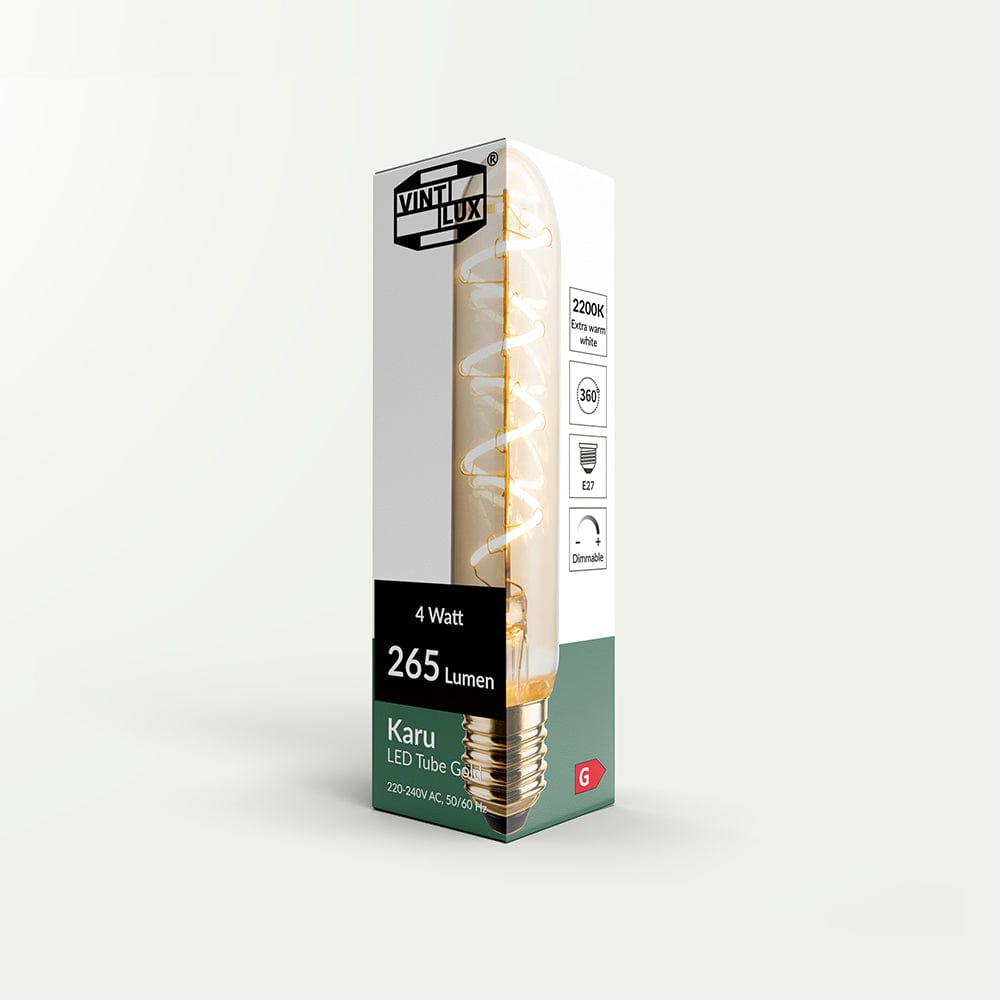 Vintlux E27 4W T30 265lm 2200K Karu 130mm Gold Tube Dimmable LED Bulb