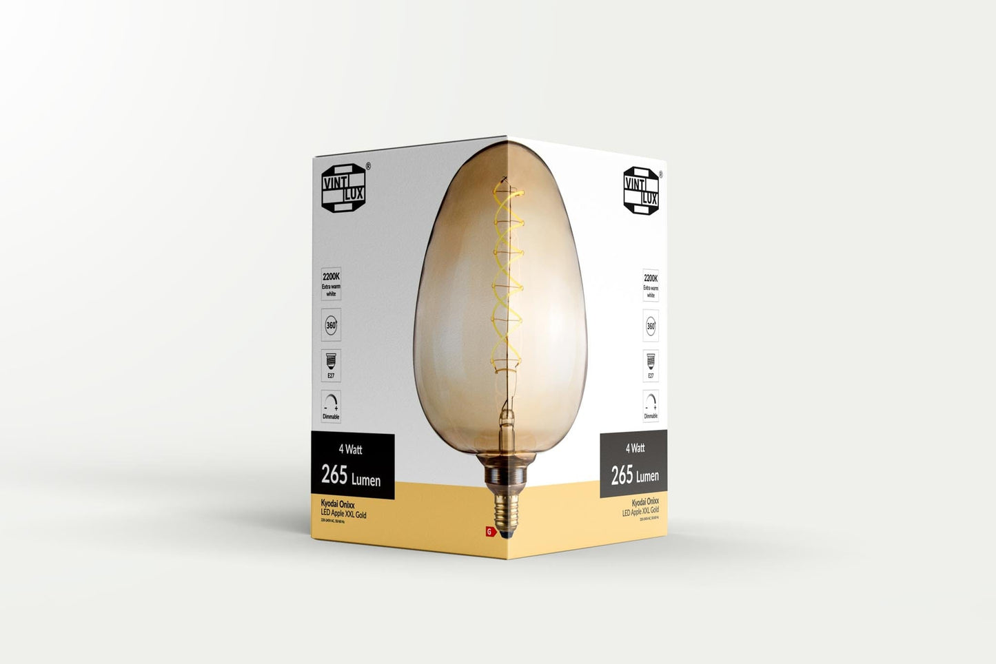 Vintlux E27 Dimmable LED Filament Lamp 4W S190 265lm 2200K - Kyodai Onixx Apple XXL Gold - Lightspares
