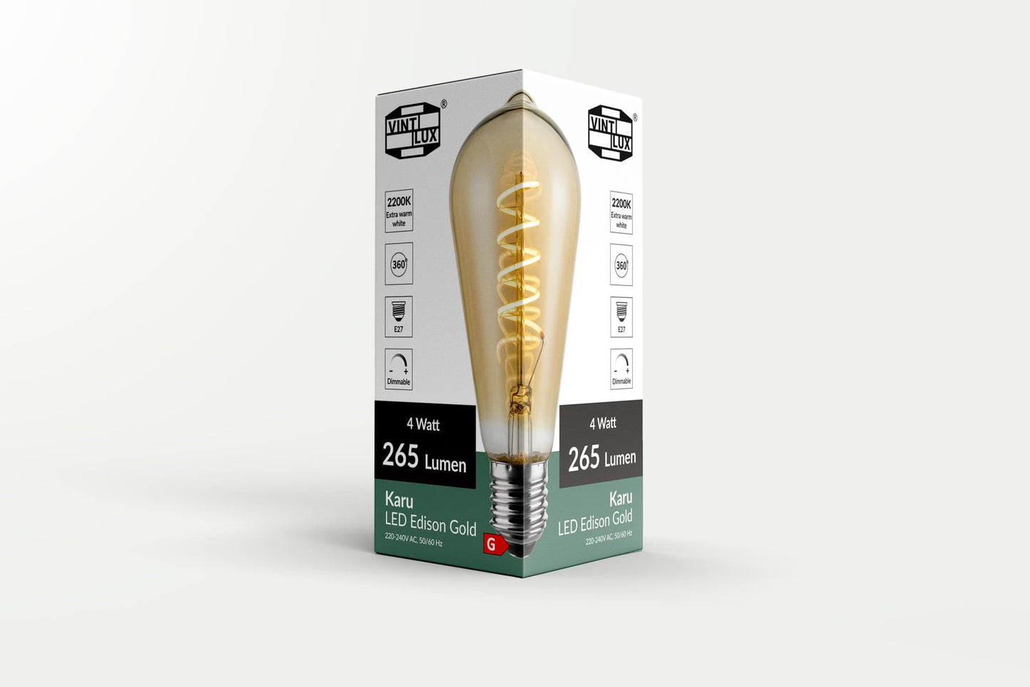Vintlux E27 Dimmable LED Filament Lamp 4W ST64 265lm 2200K - Karu Edison Gold - Lightspares