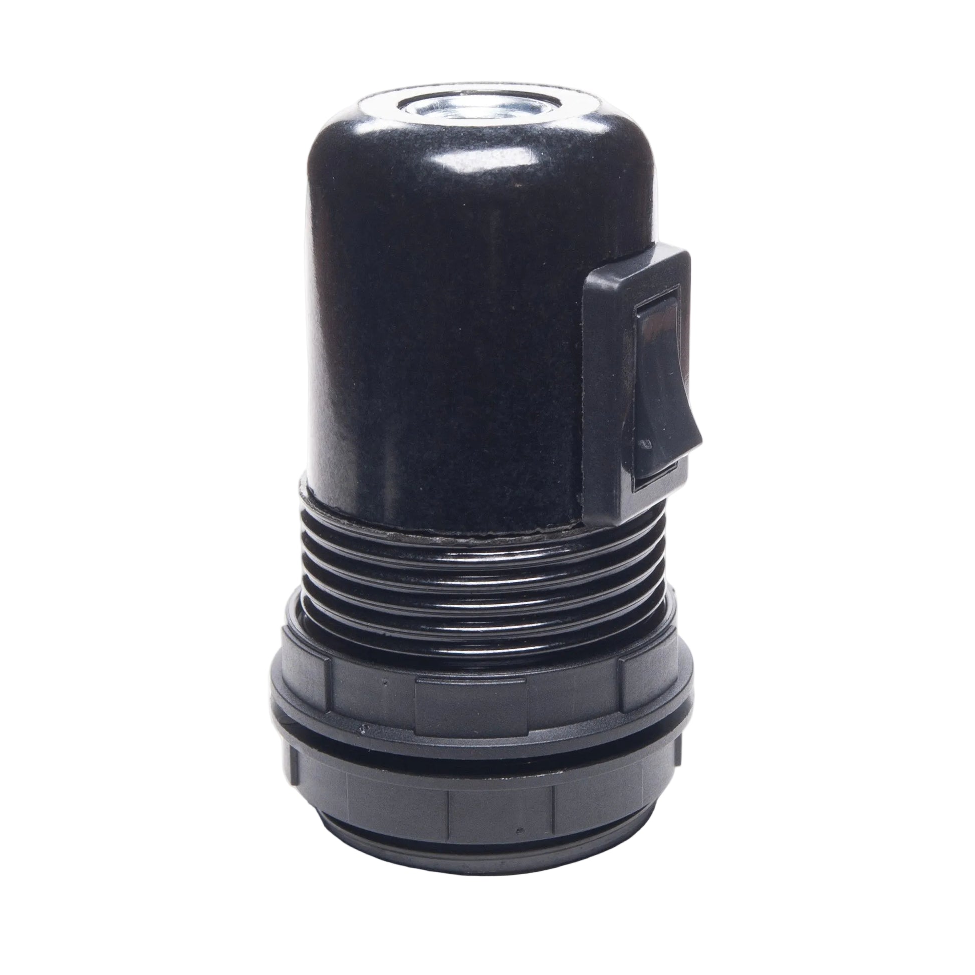 Black Bakelite E27 ES Switched Threaded Skirt Edison Screw Lampholder with shade rings