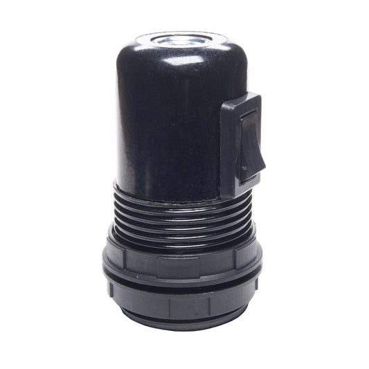 Black Bakelite E27 ES Switched Threaded Skirt Edison Screw Lampholder with shade rings