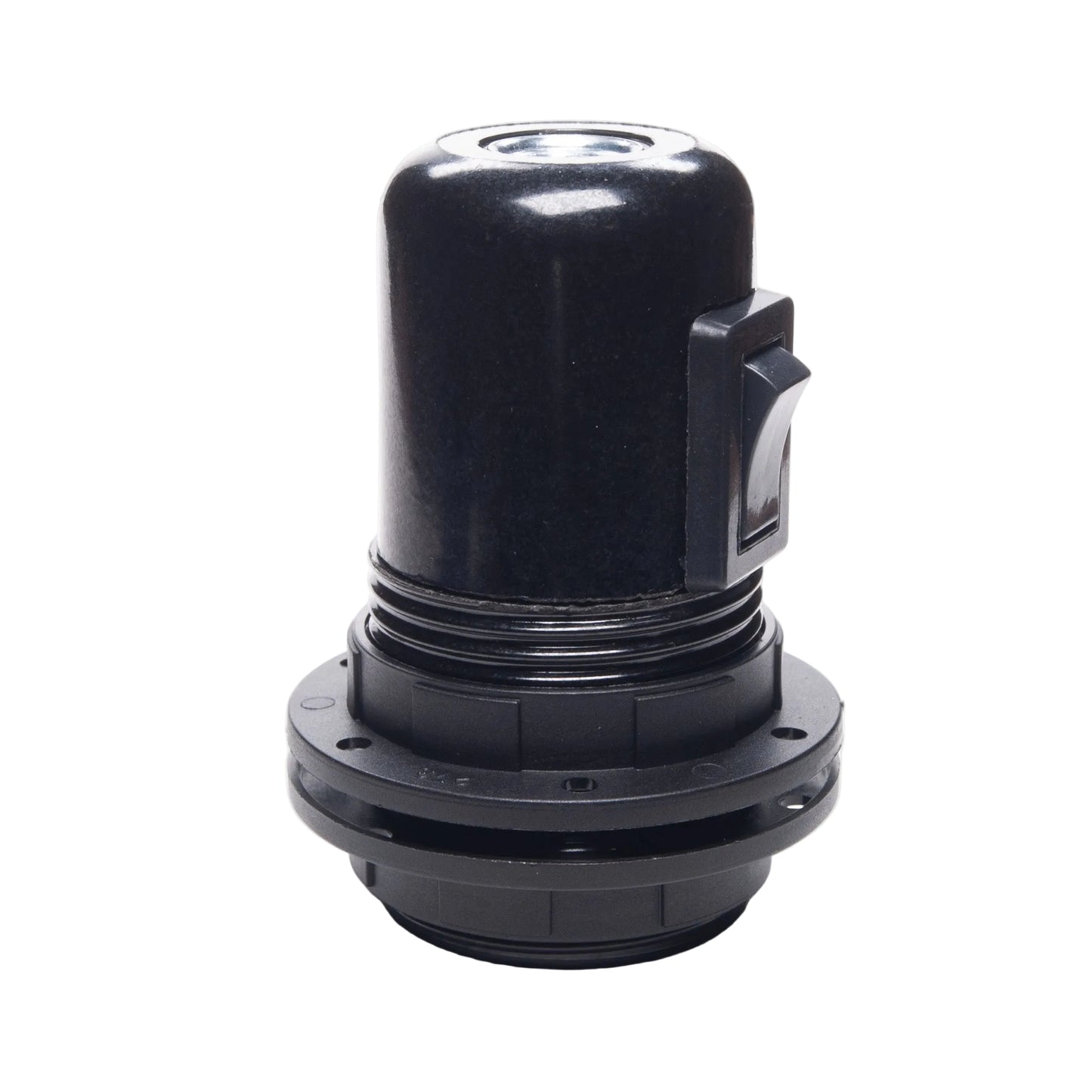 Black Bakelite E27 ES Switched Threaded Skirt Edison Screw Lampholder with wide shade rings