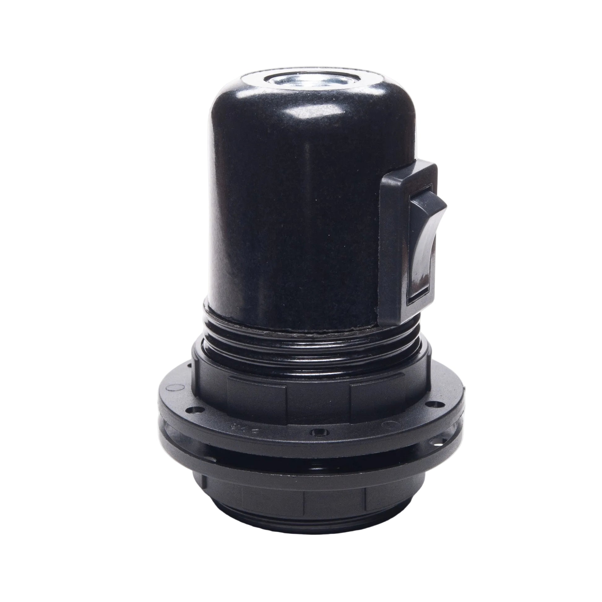 Black Bakelite E27 ES Switched Threaded Skirt Edison Screw Lampholder with wide shade rings