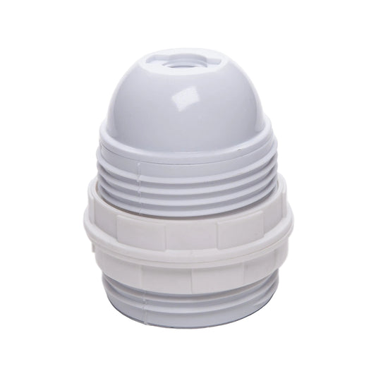 E27 ES Edison Screw White Plastic Lampholder M10 Threaded with shade rings