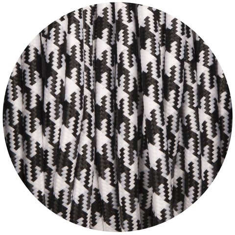 Black & White Dogtooth Round Fabric Braided Cable - Lightspares