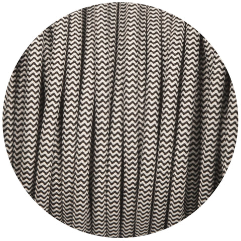 Black & White Round Fabric Braided Cable - Lightspares