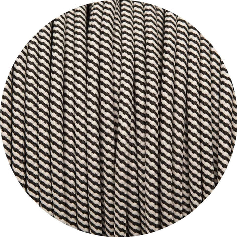 Black & White Spiral Round Fabric Cable - Lightspares