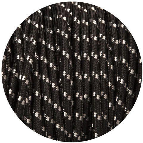 Black With White Fleck Round Fabric Cable - Lightspares