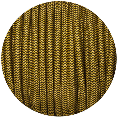 Black & Yellow Round Fabric Braided Cable - Lightspares