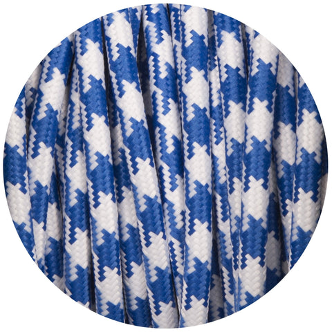 Blue & White Dogtooth Round Fabric Braided Cable - Lightspares