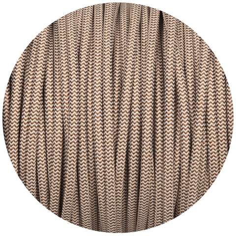 Brown & White Round Fabric Braided Cable - Lightspares