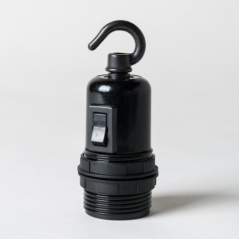 E27 Switched Black Plastic Lampholder with hook - Lightspares