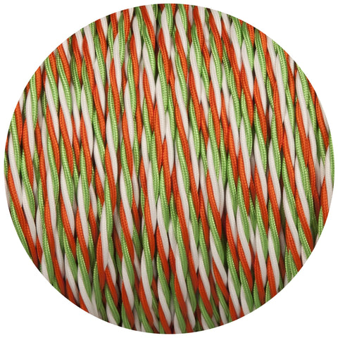 Green White & Orange Twisted Fabric Braided Cable - Lightspares