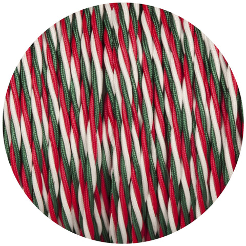 Green White & Red Twisted Fabric Braided Cable - Lightspares