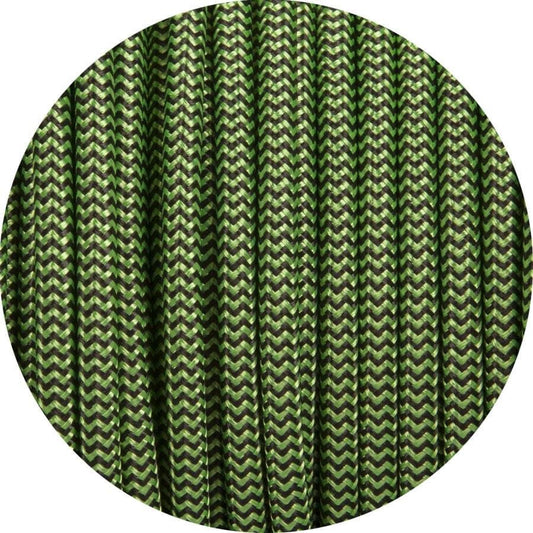 Round Fabric Lighting Cable in Apple Green & Black - Lightspares
