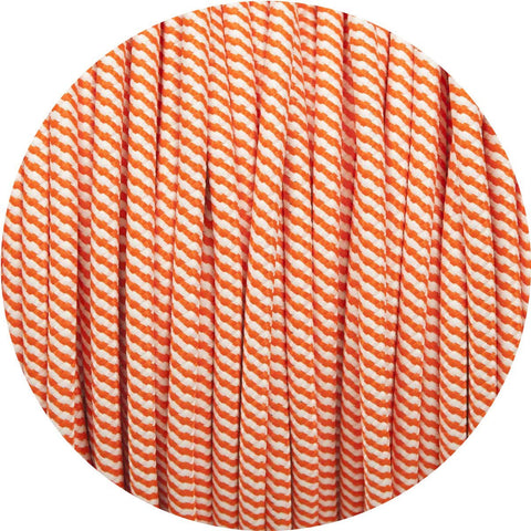 Matt Orange & White Spiral Round Fabric Cable - Lightspares