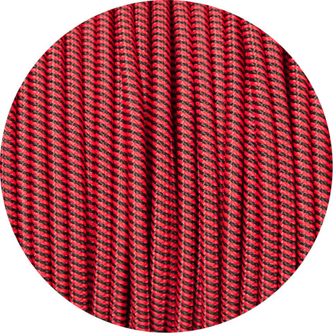 Red & Black Spiral Round Fabric Braided Cable - Lightspares
