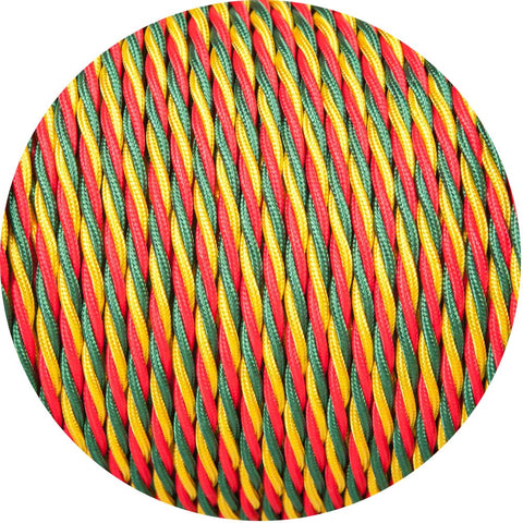 Red Gold & Green Twisted Fabric Braided Cable - Lightspares