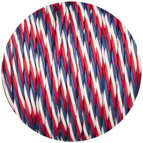 Red White & Blue Twisted Fabric Braided Cable - Lightspares