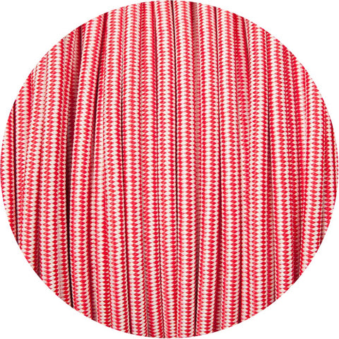 Red & White Diamond Round Fabric Braided Cable - Lightspares