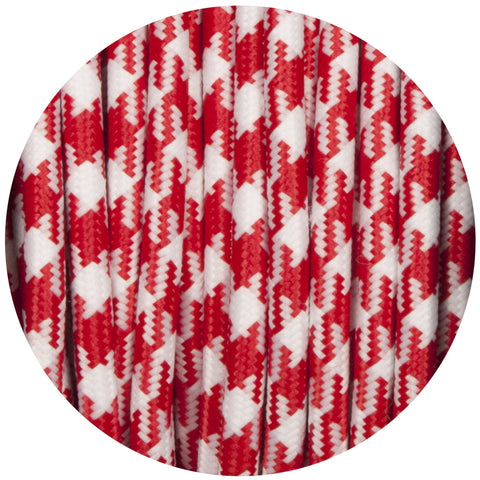 Red & White Dogtooth Round Fabric Braided Cable - Lightspares