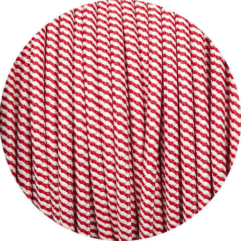 Red & White Spiral Round Fabric Braided Cable - Lightspares