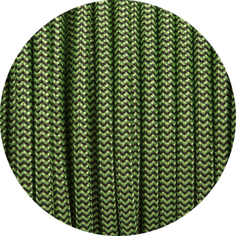 Round Fabric Lighting Cable in Apple Green & Black - Lightspares