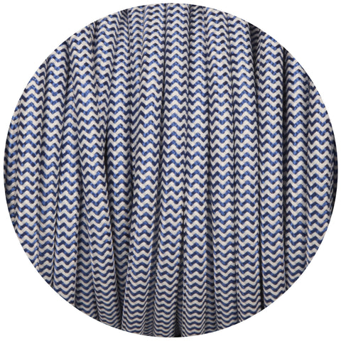 Royal Blue & White Round Fabric Braided Cable - Lightspares