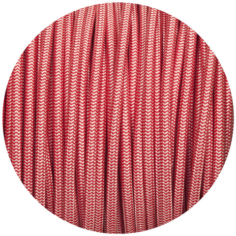Silver & Red Round Fabric Braided Cable - Lightspares