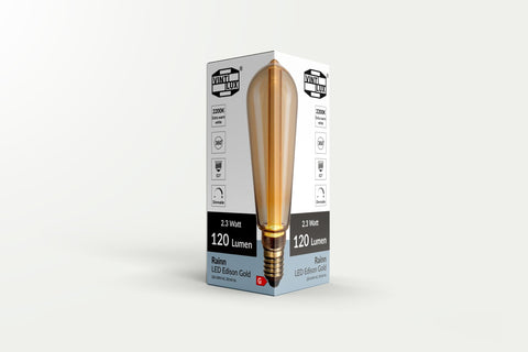 Vintlux E27 Dimmable LED Filament Lamp 2.3W ST60 120lm 2200K Rainn Edison Gold - Lightspares