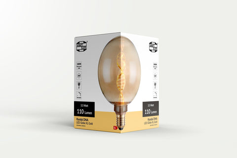 Vintlux E27 Dimmable LED Filament Lamp 4W G125 110lm 1800K Kyodai DNA Globe XL Gold - Lightspares