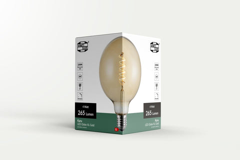 Vintlux E27 Dimmable LED Filament Lamp 4W G125 265lm 2200K Karu Globe XL Gold - Lightspares