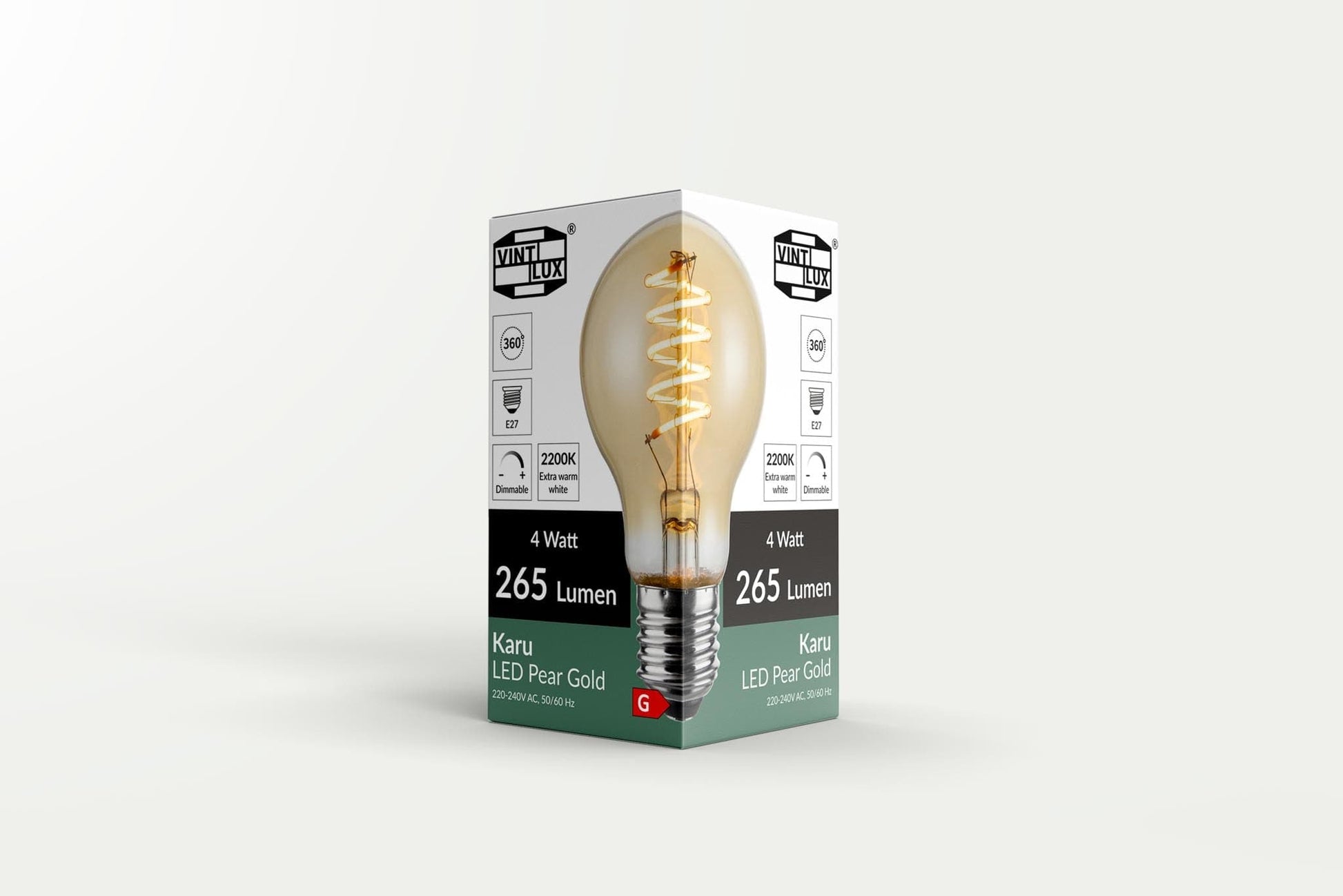 Vintlux E27 Dimmable LED Filament Lamp 4W A60 265lm 2200K Karu Pear Gold - Lightspares