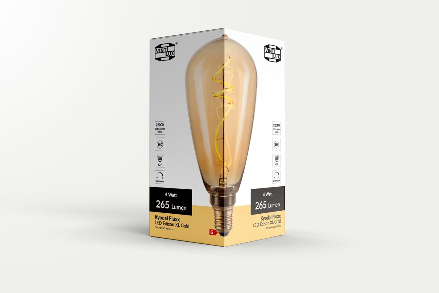 Vintlux E27 Dimmable LED Filament Lamp 4W SF100 265lm 2200K Kyodai Fluxx Edison XL Gold - Lightspares